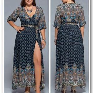 Bullseye! 🎯 Boho Paisley Blue Wrap Style Maxi Dress